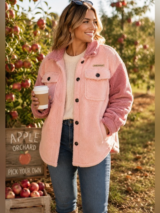 Simply Southern Jackets & Blazers - Simply Southern Teddy Sherpa Shacket NWT XXL Pink Cozy Jacket